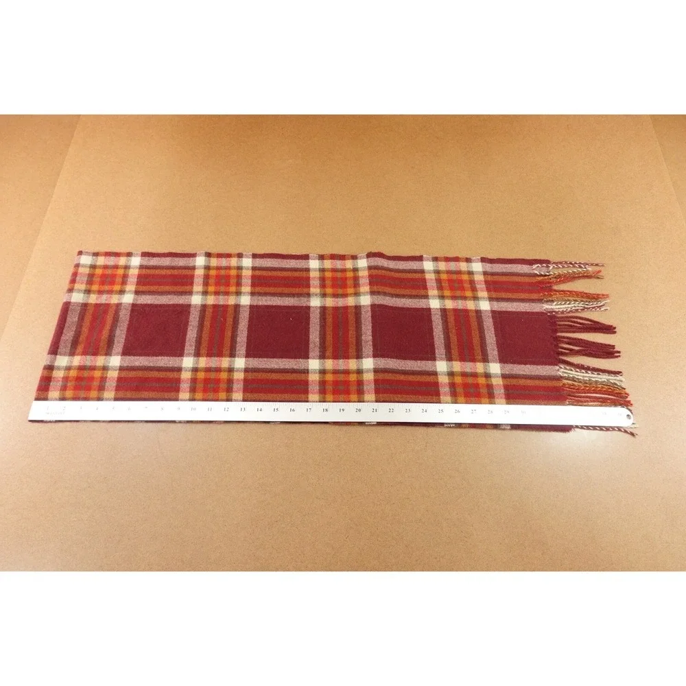 Old Navy Mens Burgundy Plaid Soft Flannel Tassel Scarf NWT